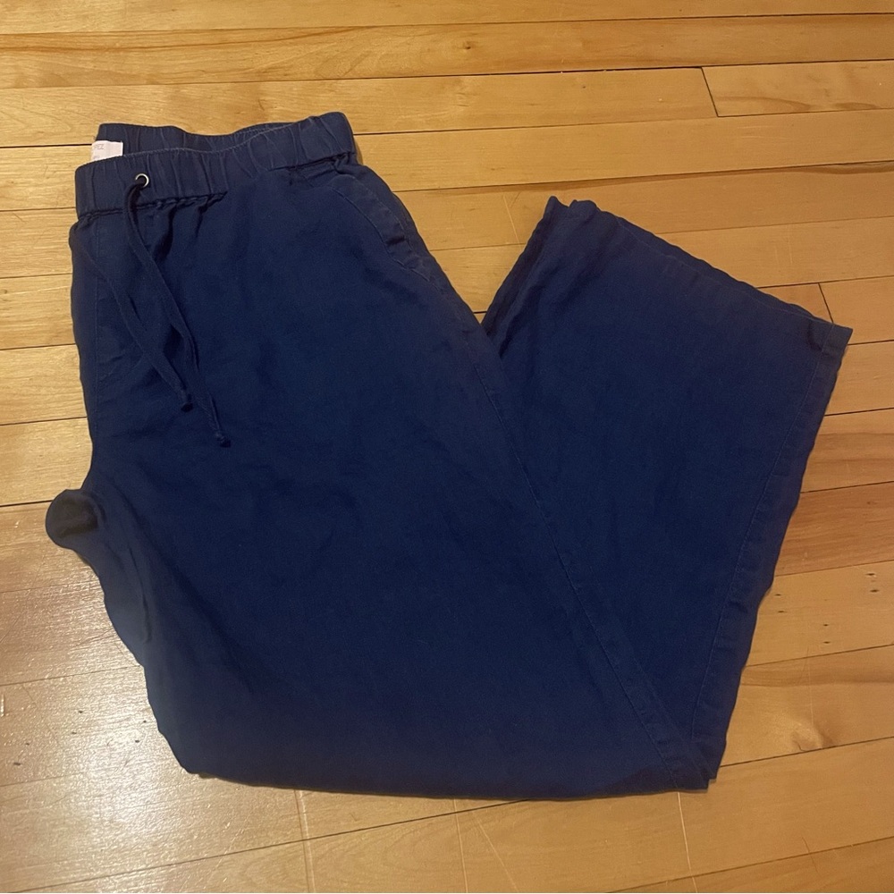 St Tropez West 100% Linen Navy Pants